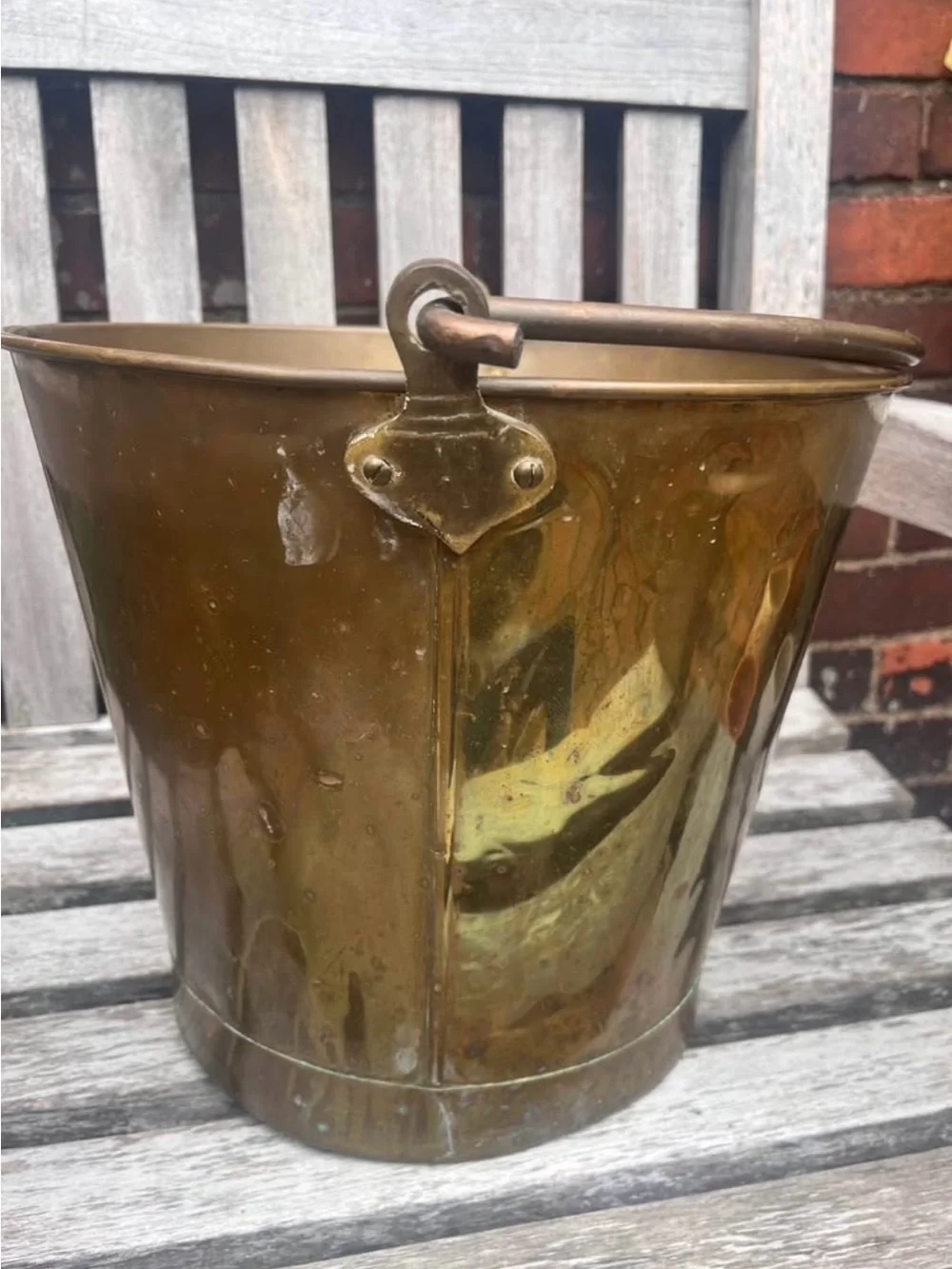 Vintage Solid Brass Pale Coal Bucket Pail  Swinging Handle